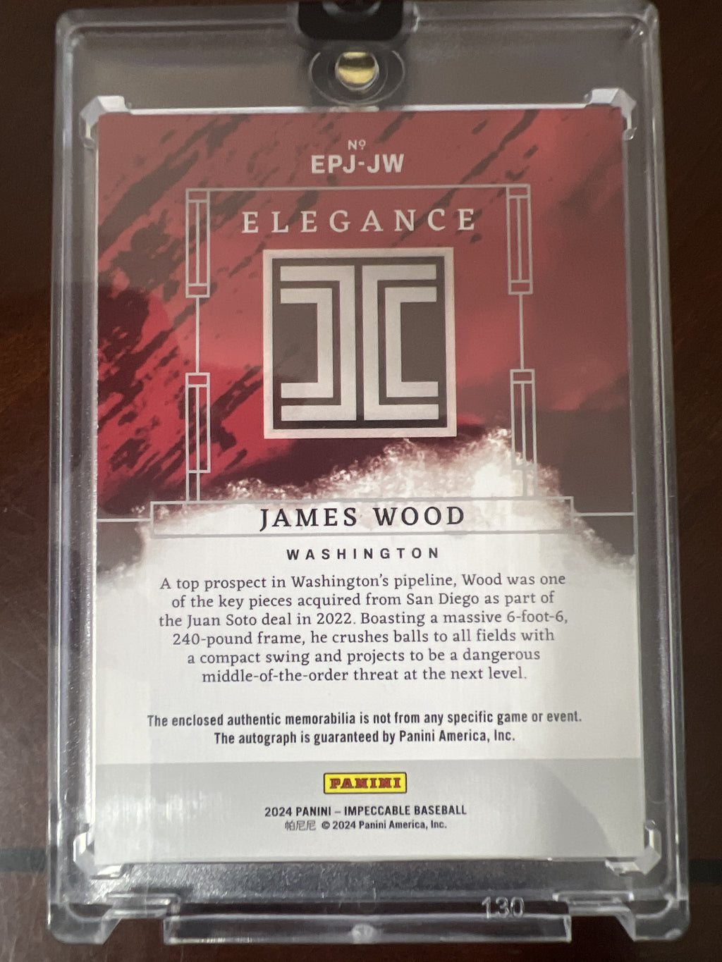 2024 Panini Impeccable #EPJ-JW James Wood Elegance Prospect Jersey Auto #/99