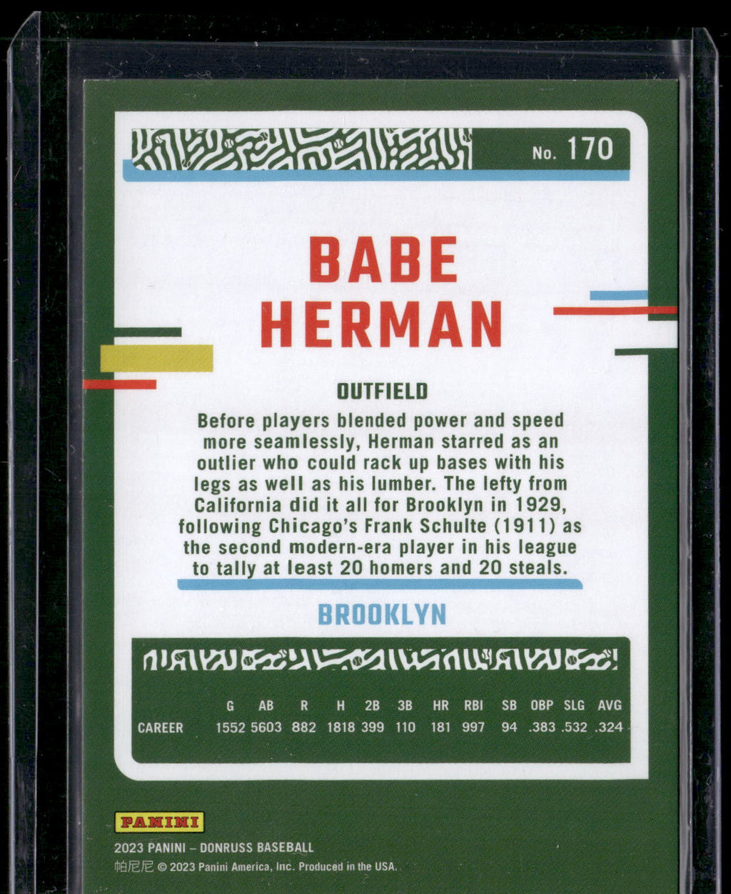 2023 Donruss #170 Babe Herman Holo Red #/2023