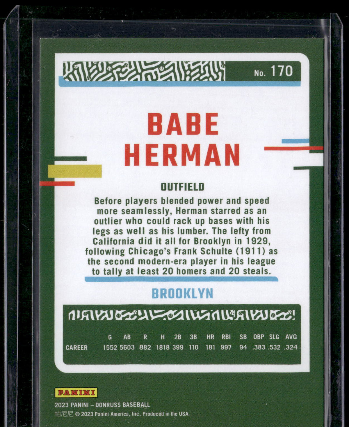 2023 Donruss #170 Babe Herman Holo Red #/2023