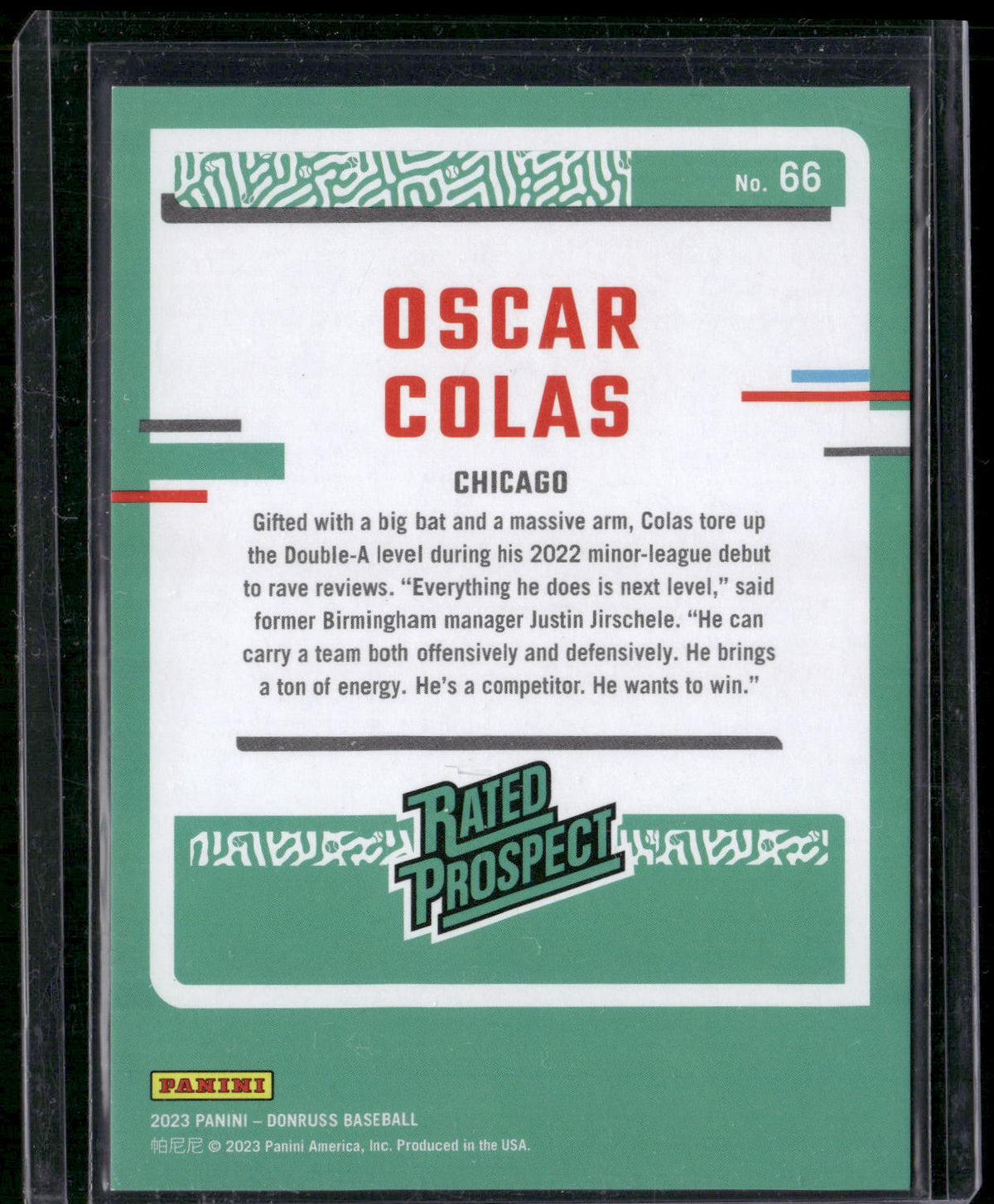 2023 Donruss #66 Oscar Colas Holo Red #/2023