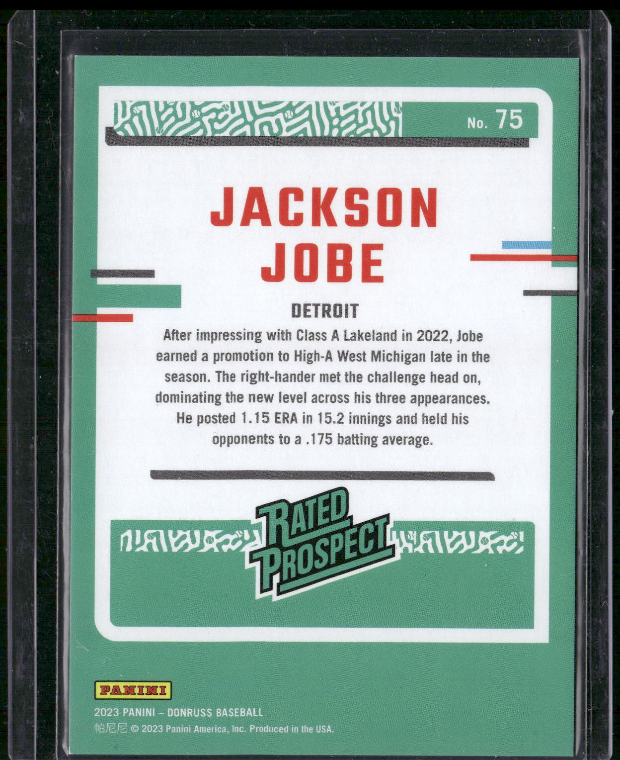 2023 Donruss #75 Jackson Jobe Holo Red #/2023