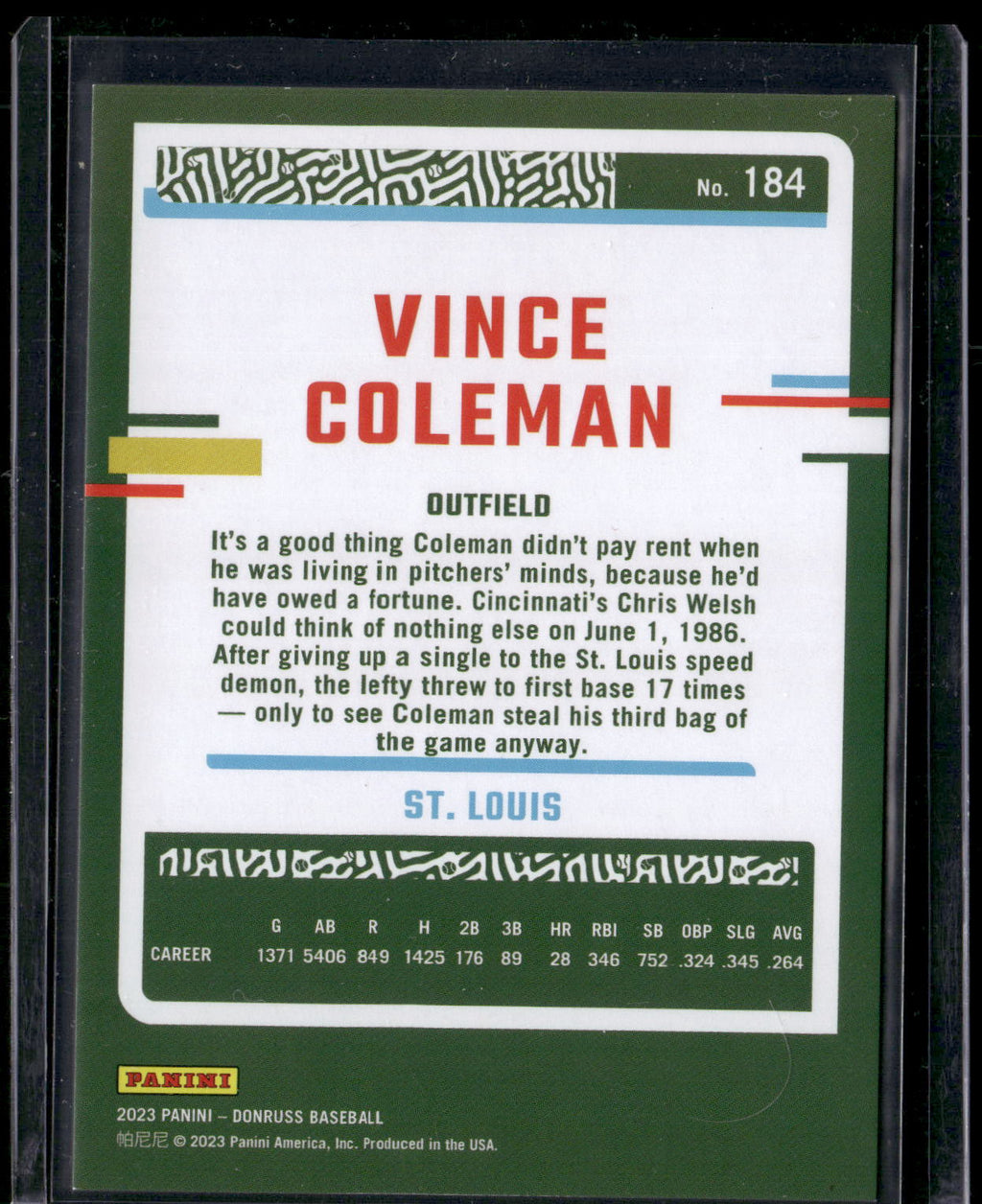 2023 Donruss #184 Vince Coleman Holo Red #/2023