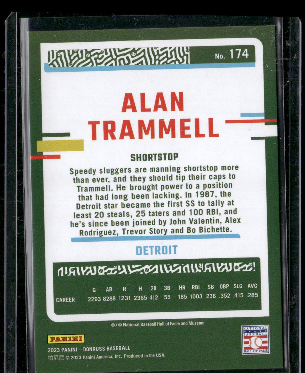 2023 Donruss #174 Alan Trammell Holo Red #/2023