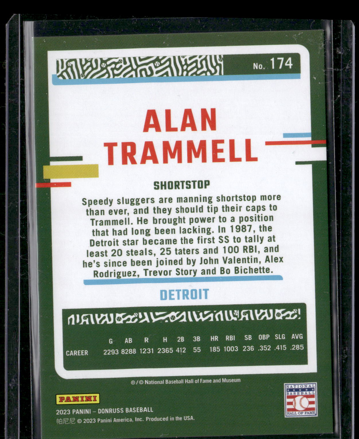 2023 Donruss #174 Alan Trammell Holo Red #/2023