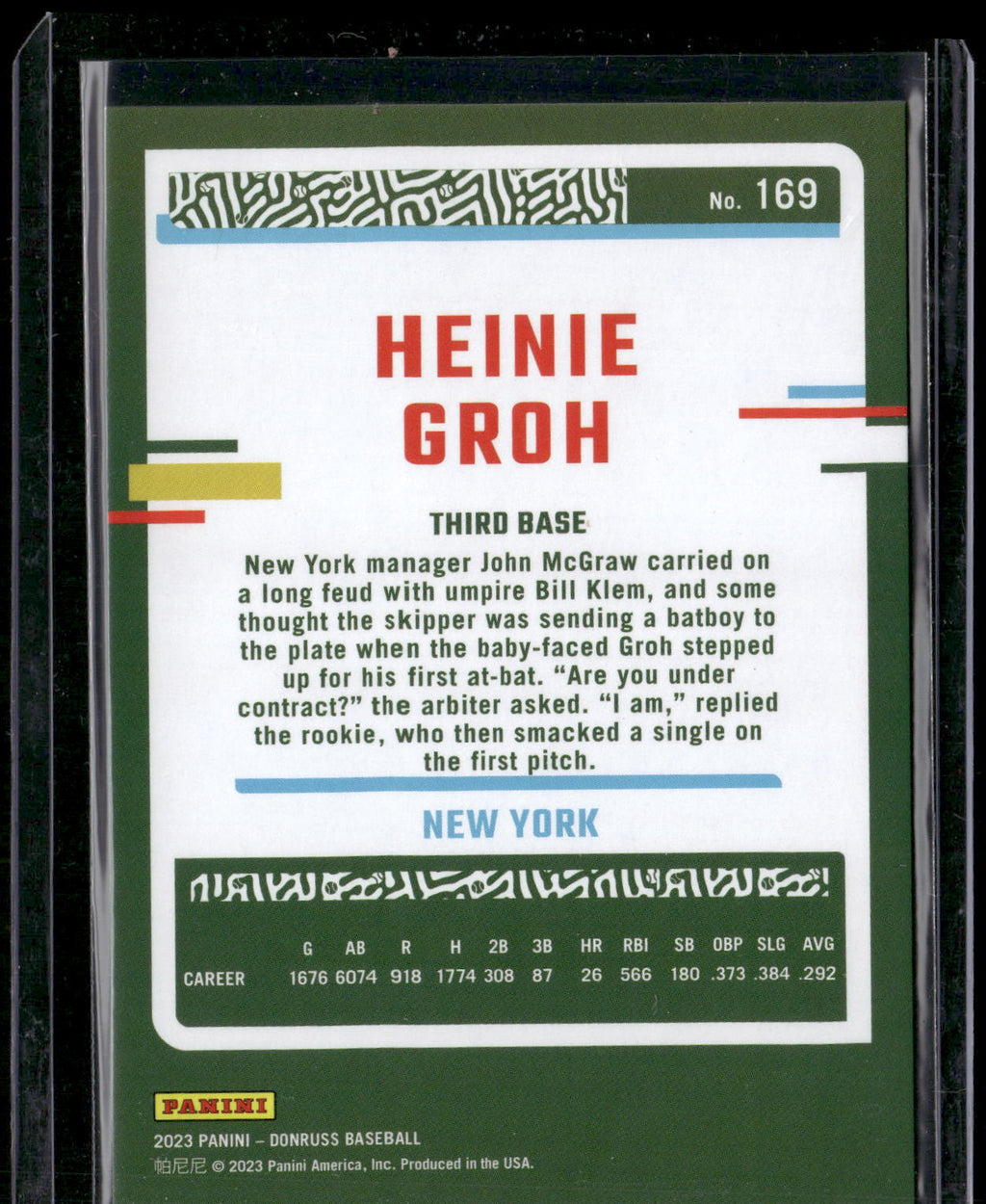 2023 Donruss #169 Heinie Groh Holo Red #/2023