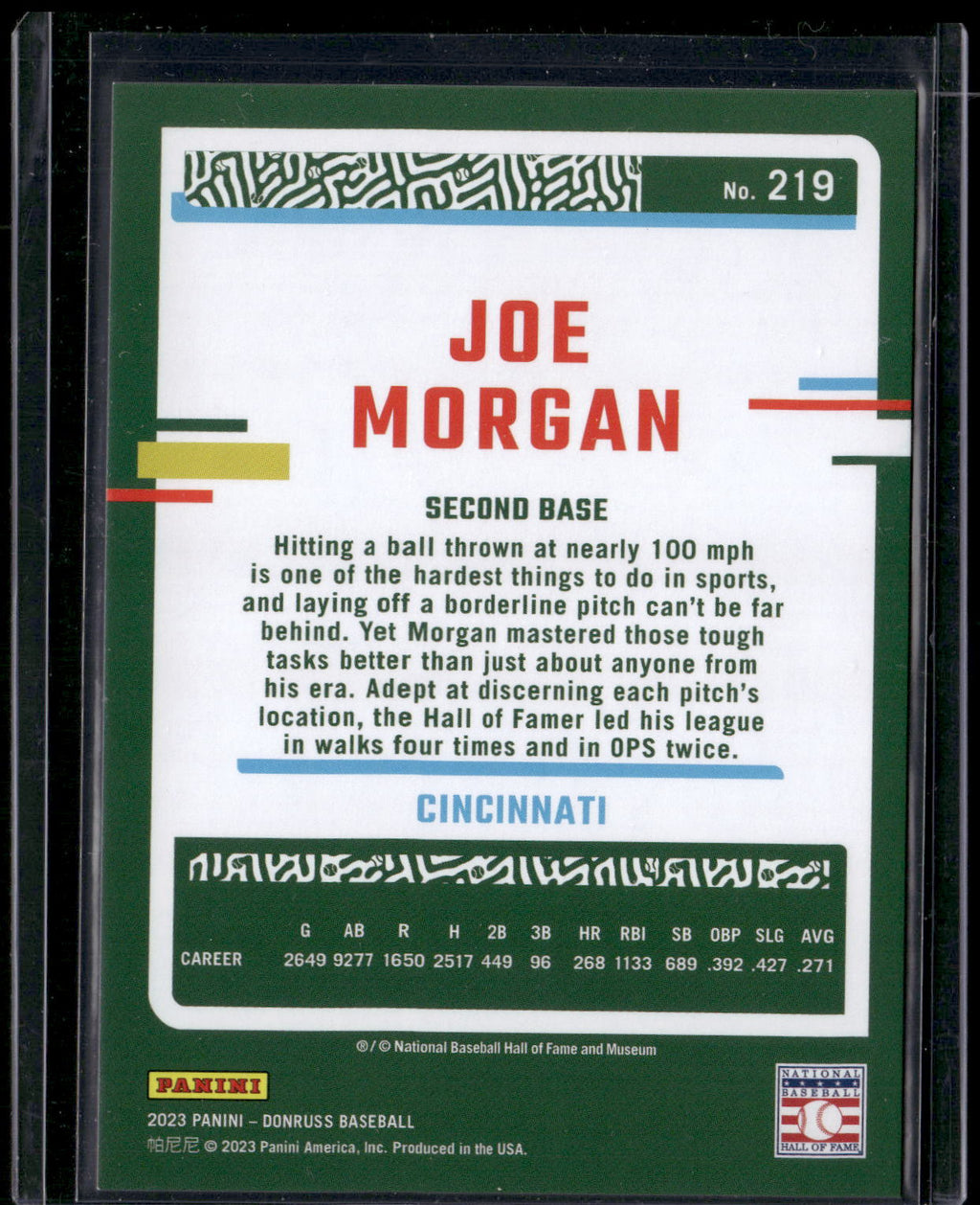 2023 Donruss #219 Joe Morgan Holo Red #/2023