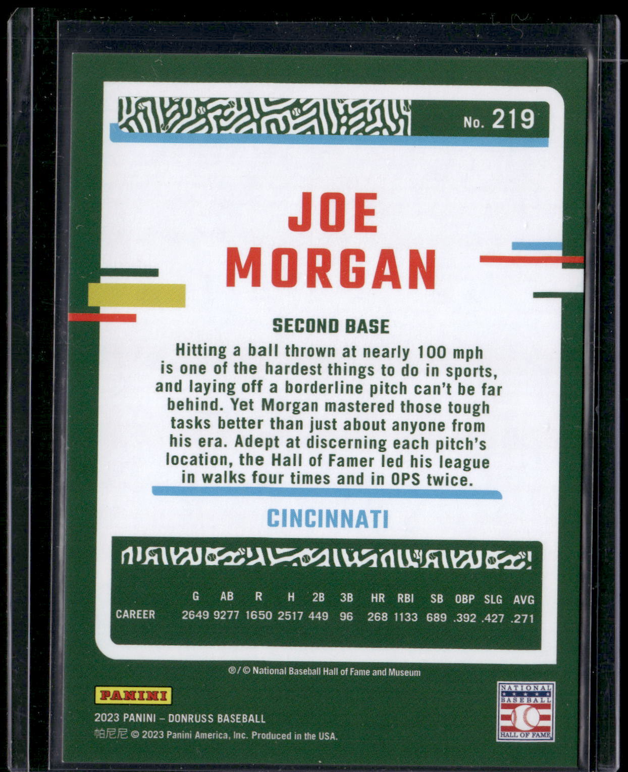 2023 Donruss #219 Joe Morgan Holo Red #/2023