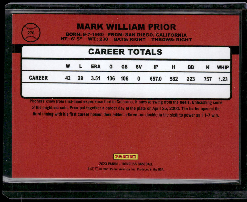 2023 Donruss #270 Mark Prior Holo Red #/2023