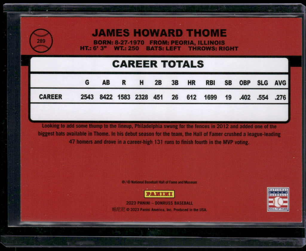 2023 Donruss #289 Jim Thome Holo Red #/2023