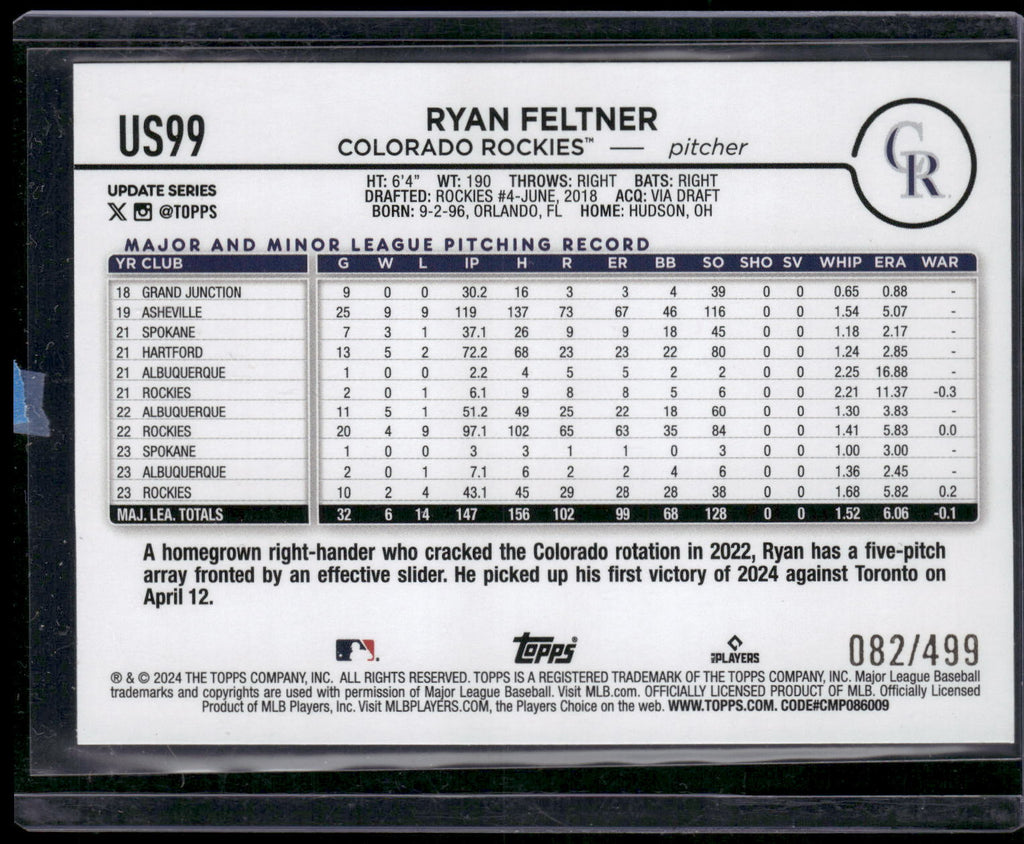 2024 Topps Update #US99 Ryan Feltner Green Crackle Foilboard #/499
