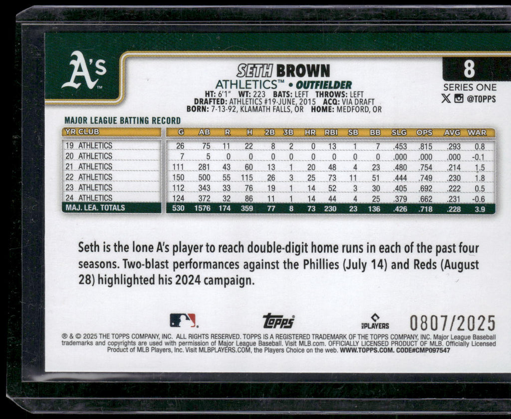 2025 Topps #8 Seth Brown Gold #/2025