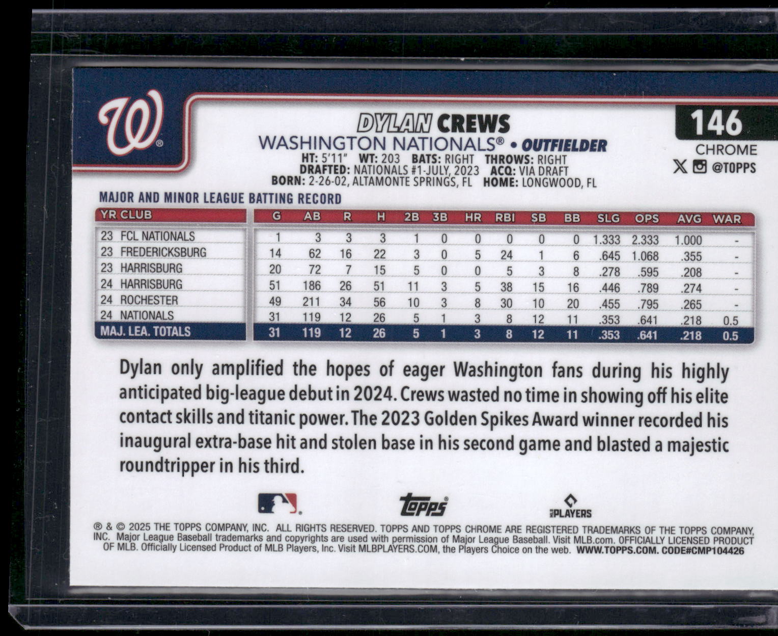 2025 Topps Chrome #146 Dylan Crews