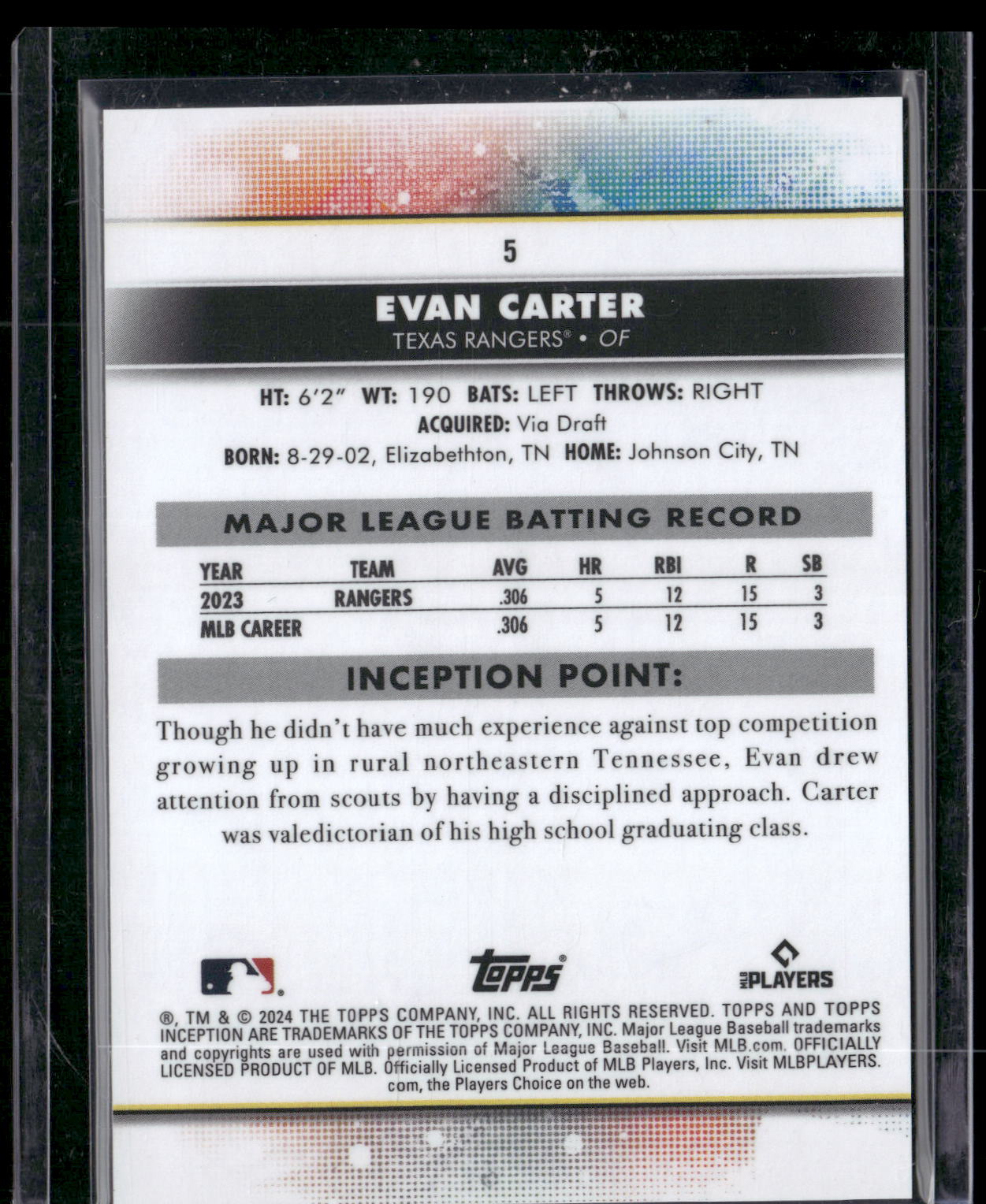 2024 Topps Inception #5 Evan Carter Yellow #/199