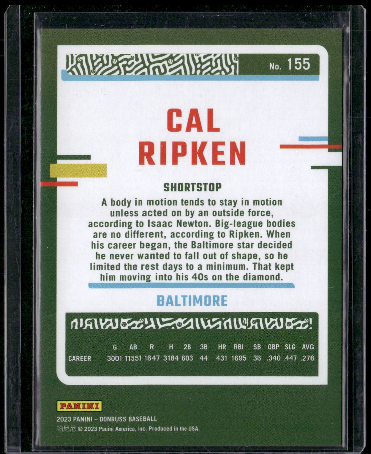 2023 Donruss #155 Cal Ripken Career Stat Line #/500