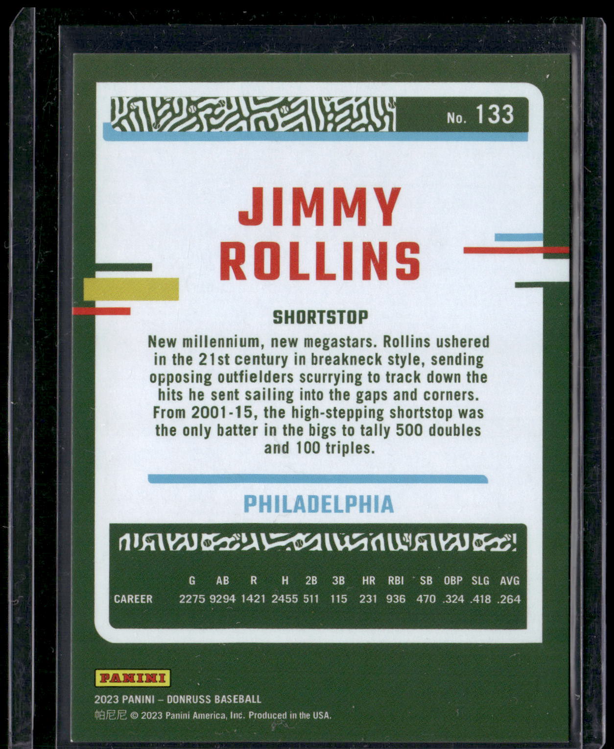 2023 Donruss #133 Jimmy Rollins Career Stat Line #/470