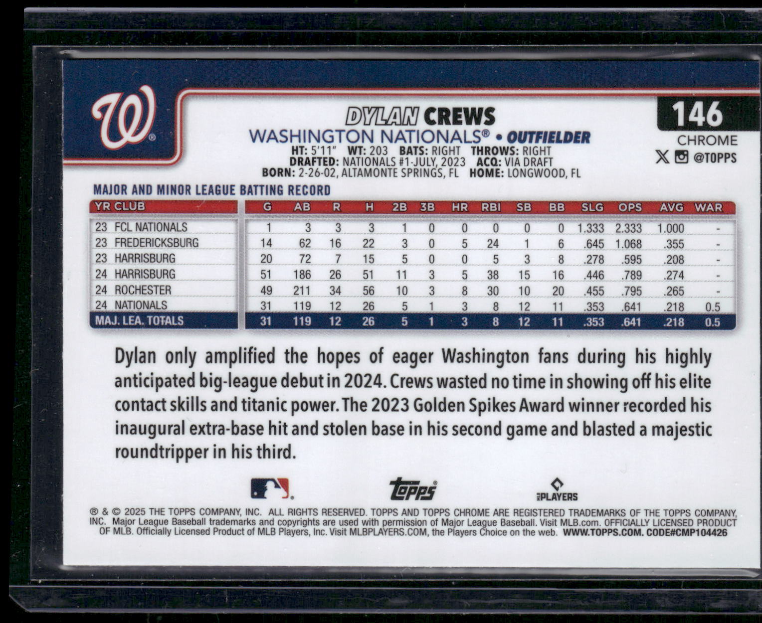 2025 Topps Chrome #146 Dylan Crews