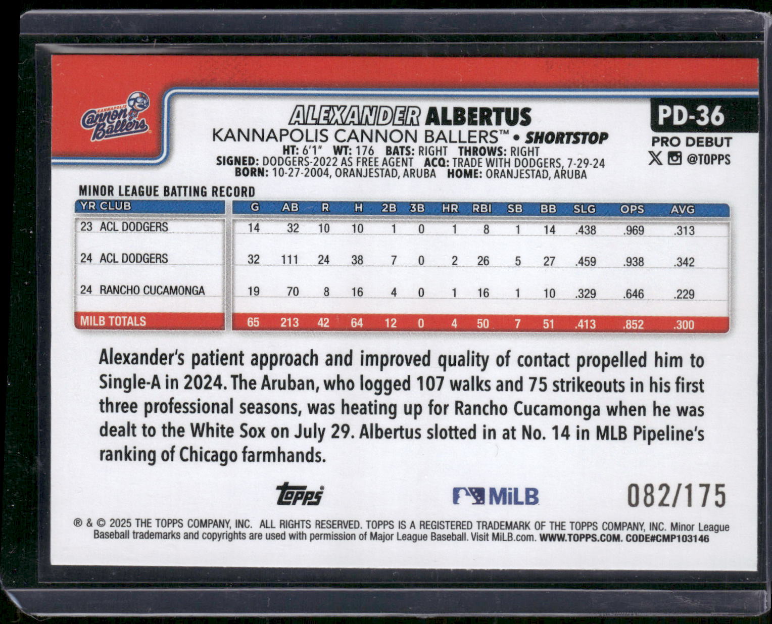 2025 Topps Pro Debut #PD-36 Alexander Albertus Sparkle Foil #/175