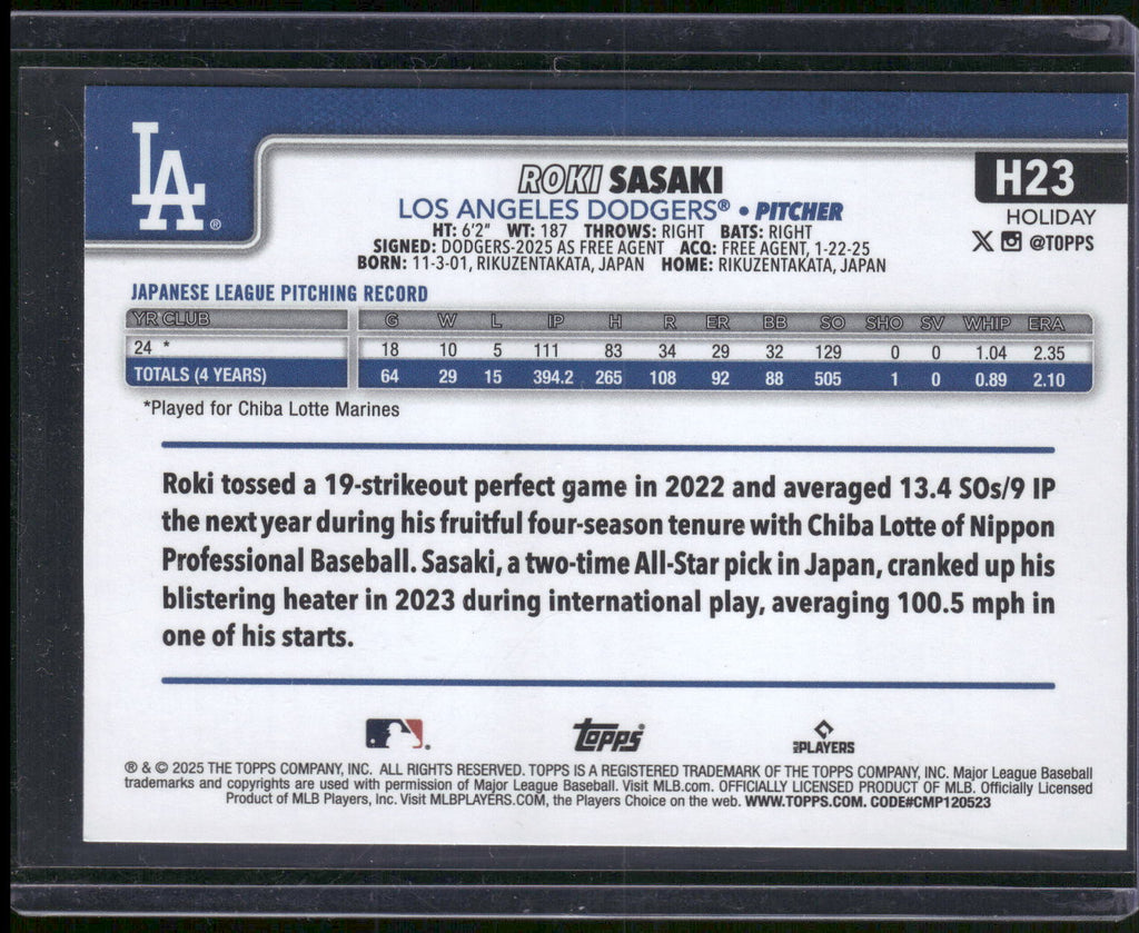 2025 Topps Holiday #H23b Roki Sasaki