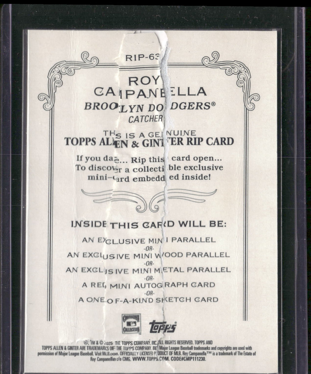 2025 Topps Allen & Ginter #RIP-63 Roy Campanella Rip Cards #/199