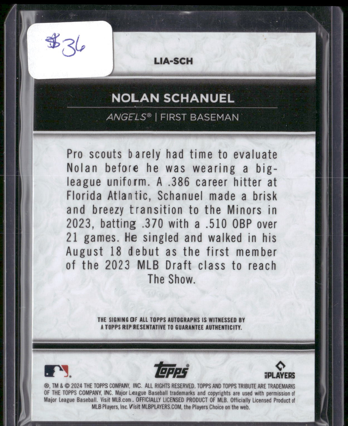 2024 Topps Tribute #LIA-SCH Nolan Schanuel Autographs Red #/10
