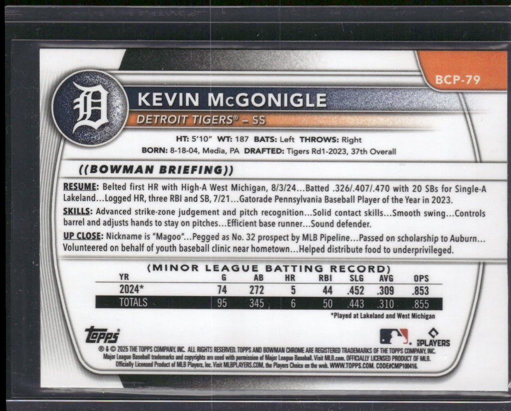 2025 Bowman #BCP-79 Kevin McGonigle Chrome Prospects