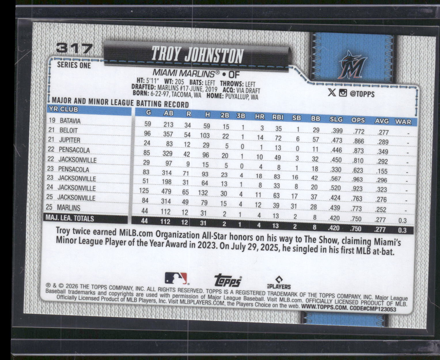 2026 Topps #317 Troy Johnston Sandglitter