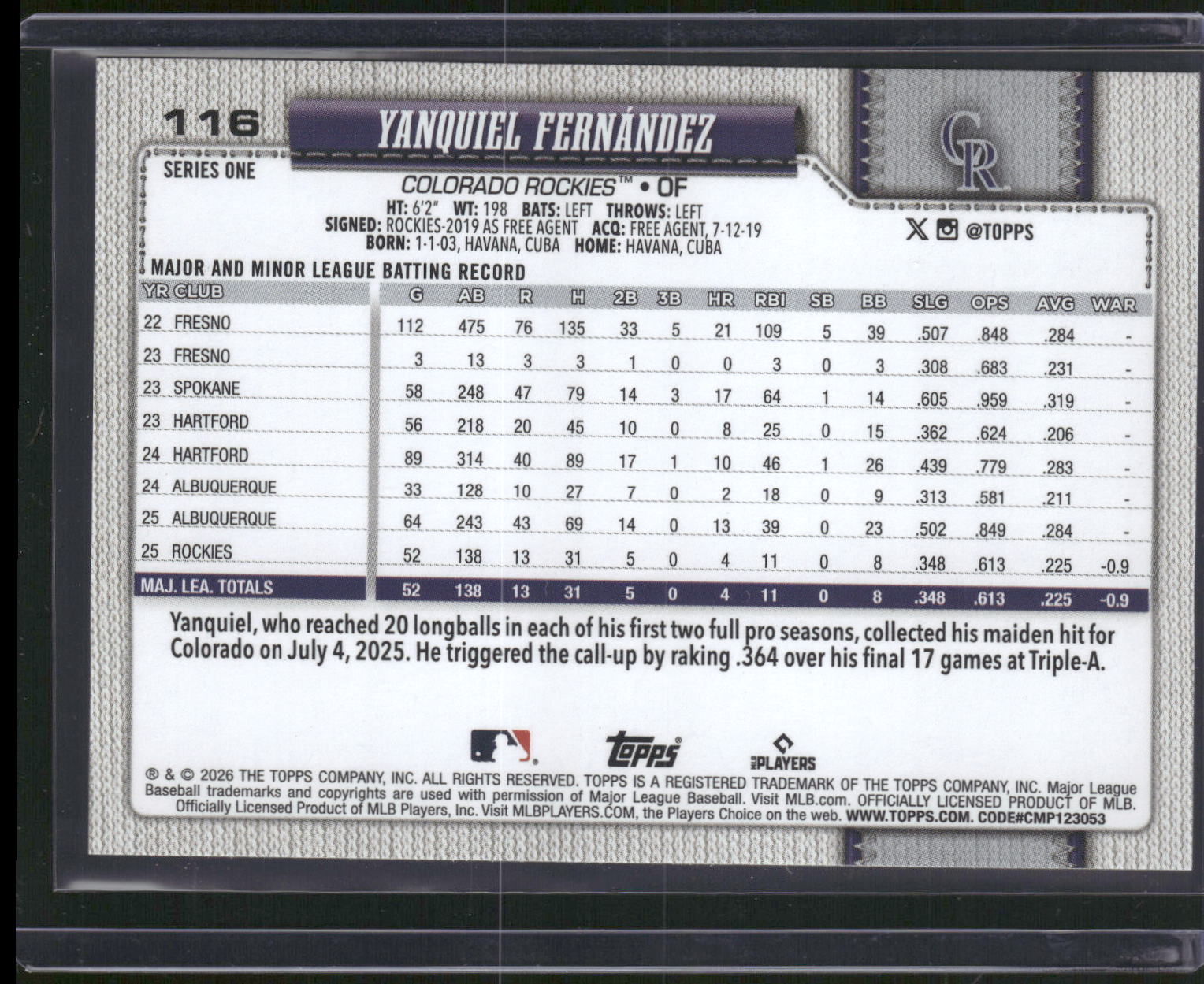 2026 Topps #116 Yanquiel Fernández