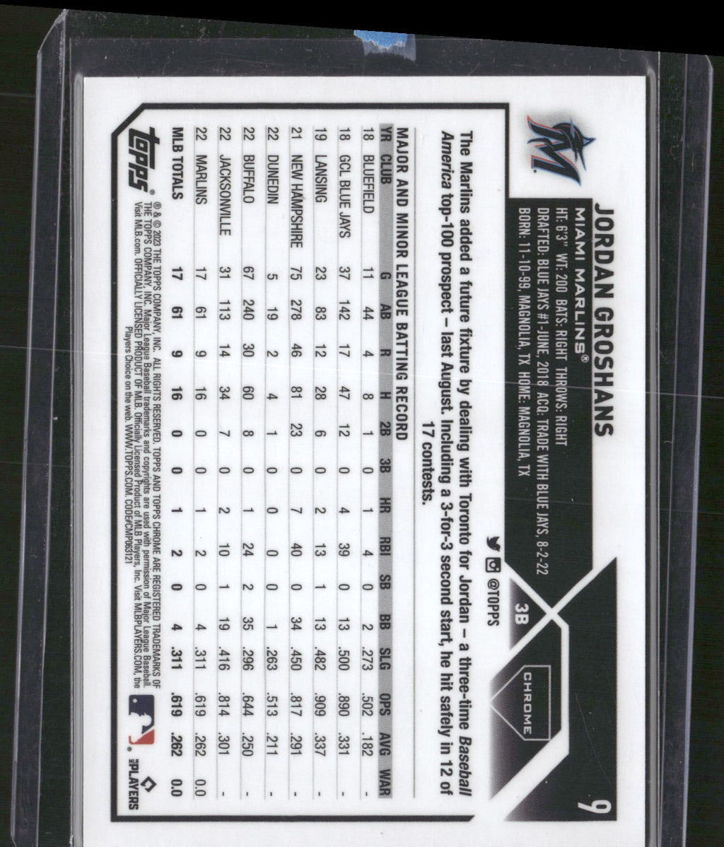 2023 Topps Chrome #9 Jordan Groshans Magenta Speckle Refractors #/350