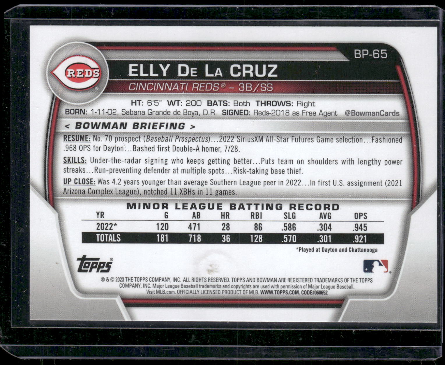 2023 Bowman #BP-65 Elly De La Cruz Prospects