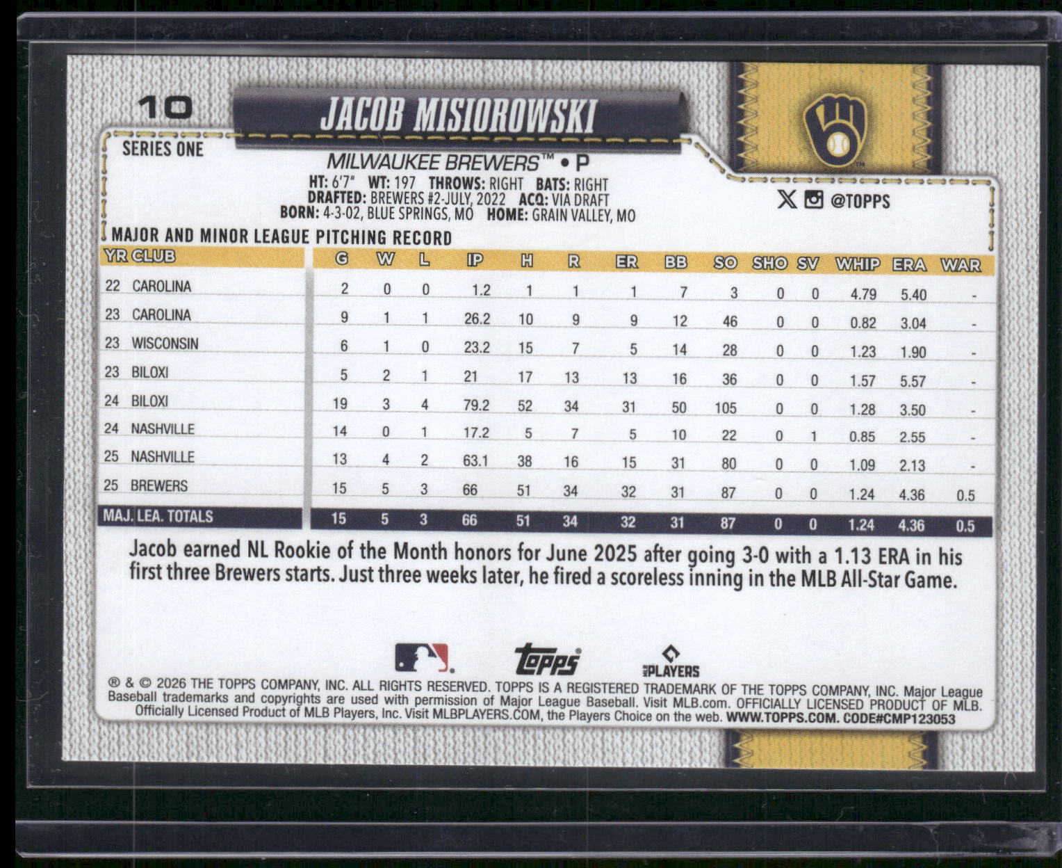 2026 Topps #10 Jacob Misiorowski