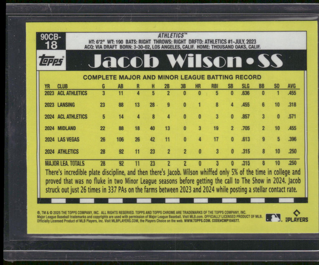 2025 Topps Chrome #90CB-18 Jacob Wilson 1990 Topps Baseball 35th Anniversary