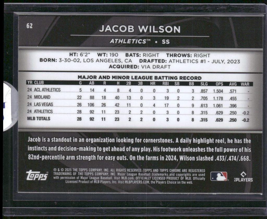 2025 Topps Chrome Black #62 Jacob Wilson