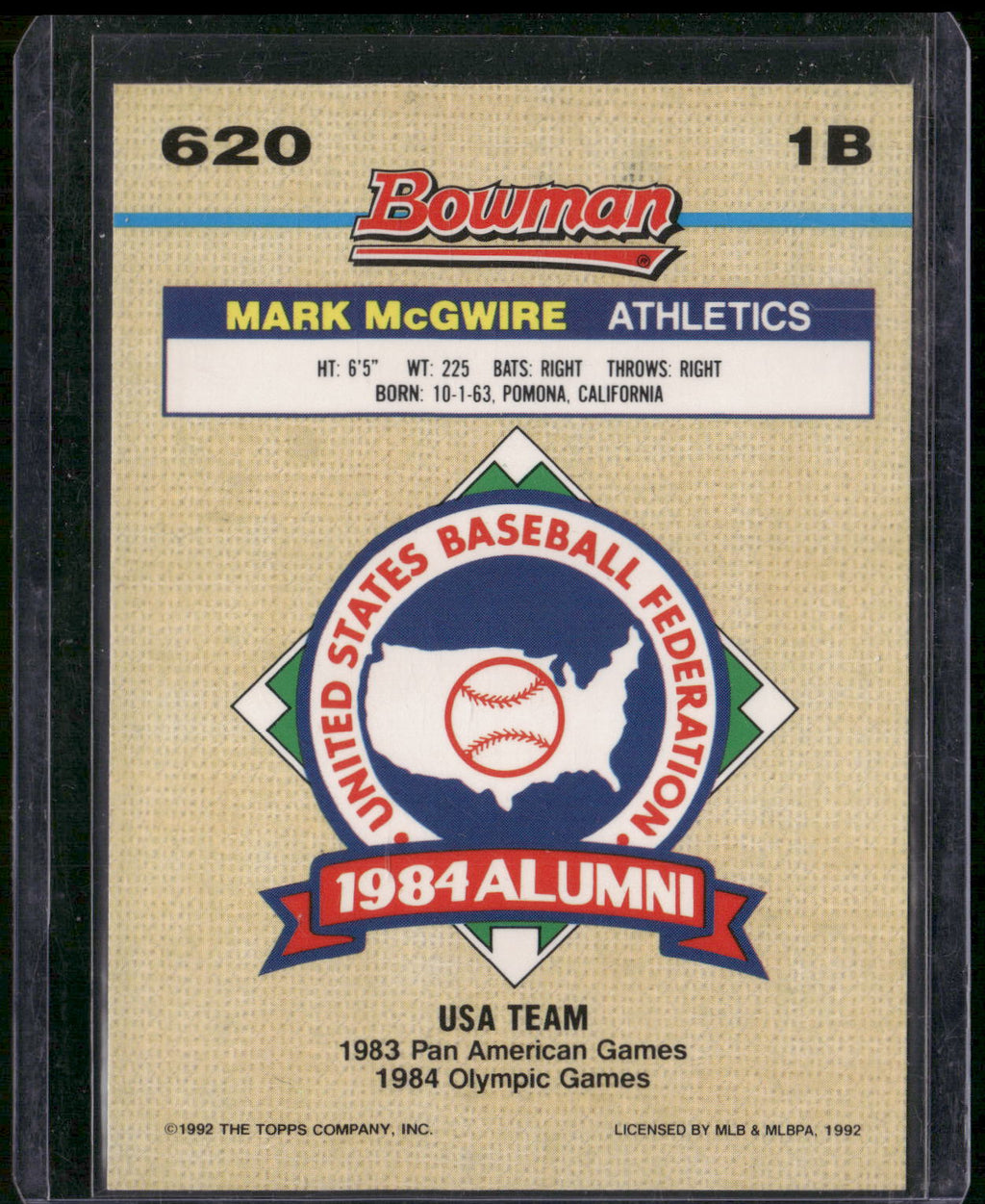 1992 Bowman #620 Mark McGwire
