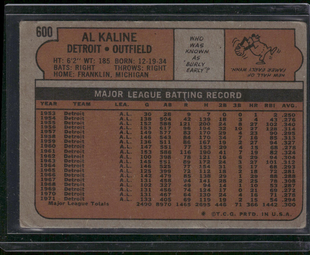 1972 Topps #600 Al Kaline