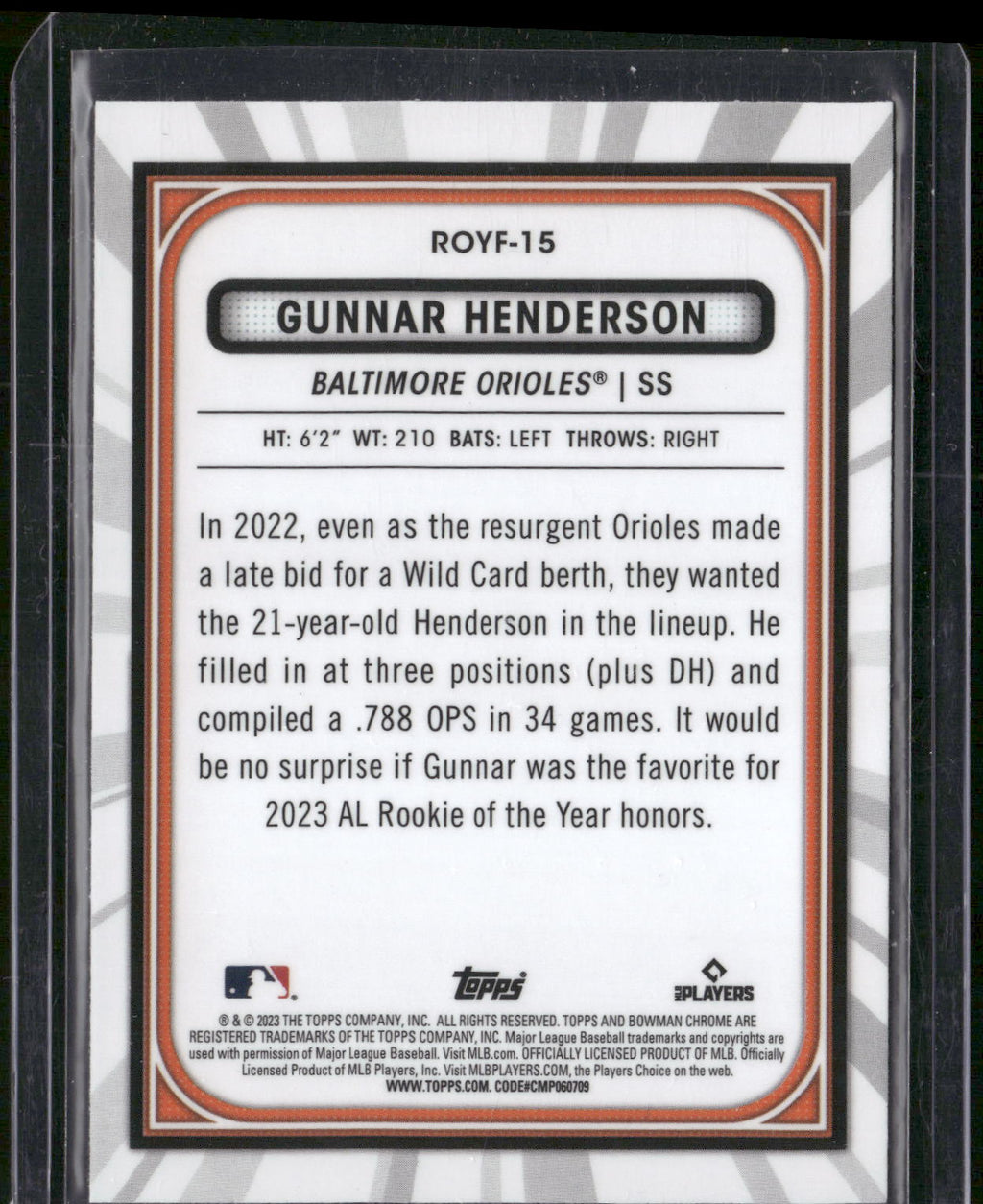 2023 Bowman #ROYF-15 Gunnar Henderson Rookie of the Year Favorites