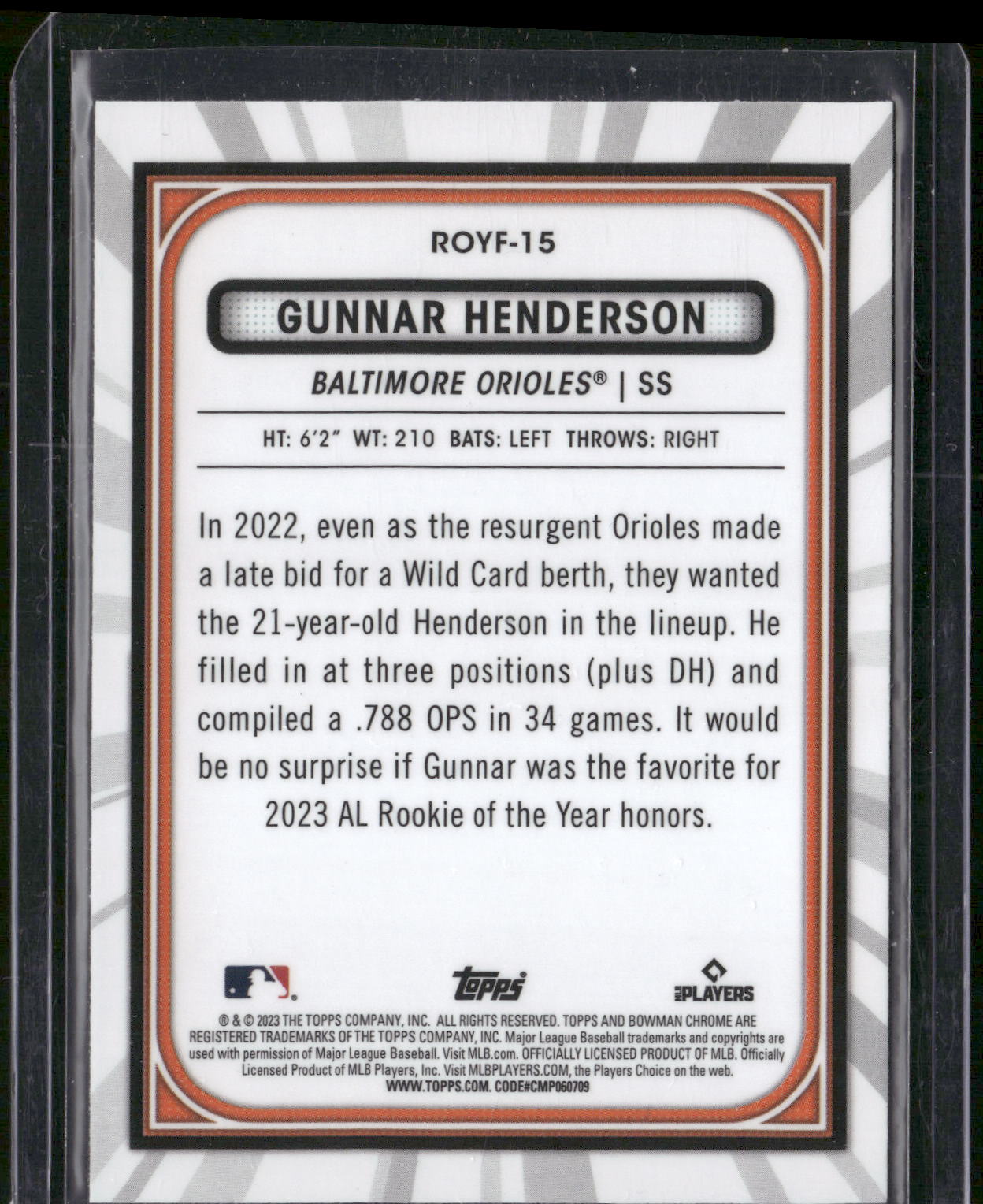 2023 Bowman #ROYF-15 Gunnar Henderson Rookie of the Year Favorites