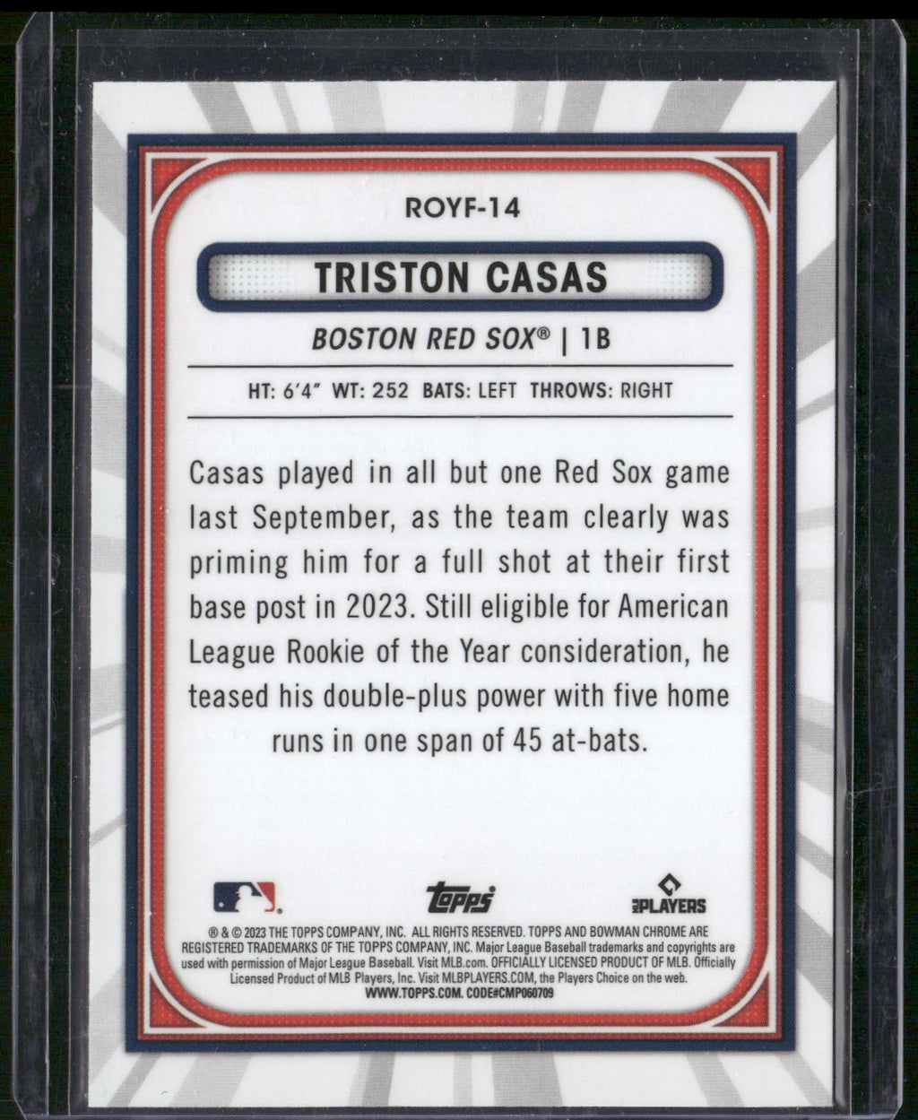 2023 Bowman #ROYF-14 Triston Casas Rookie of the Year Favorites