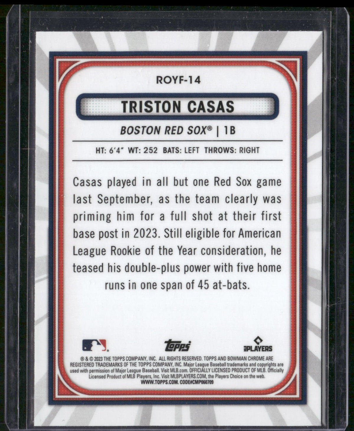 2023 Bowman #ROYF-14 Triston Casas Rookie of the Year Favorites
