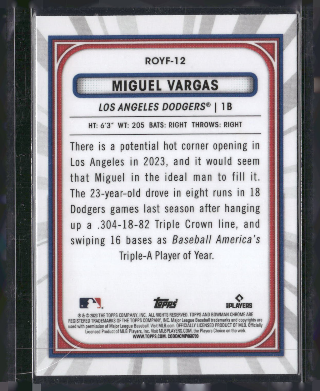 2023 Bowman #ROYF-12 Miguel Vargas Rookie of the Year Favorites