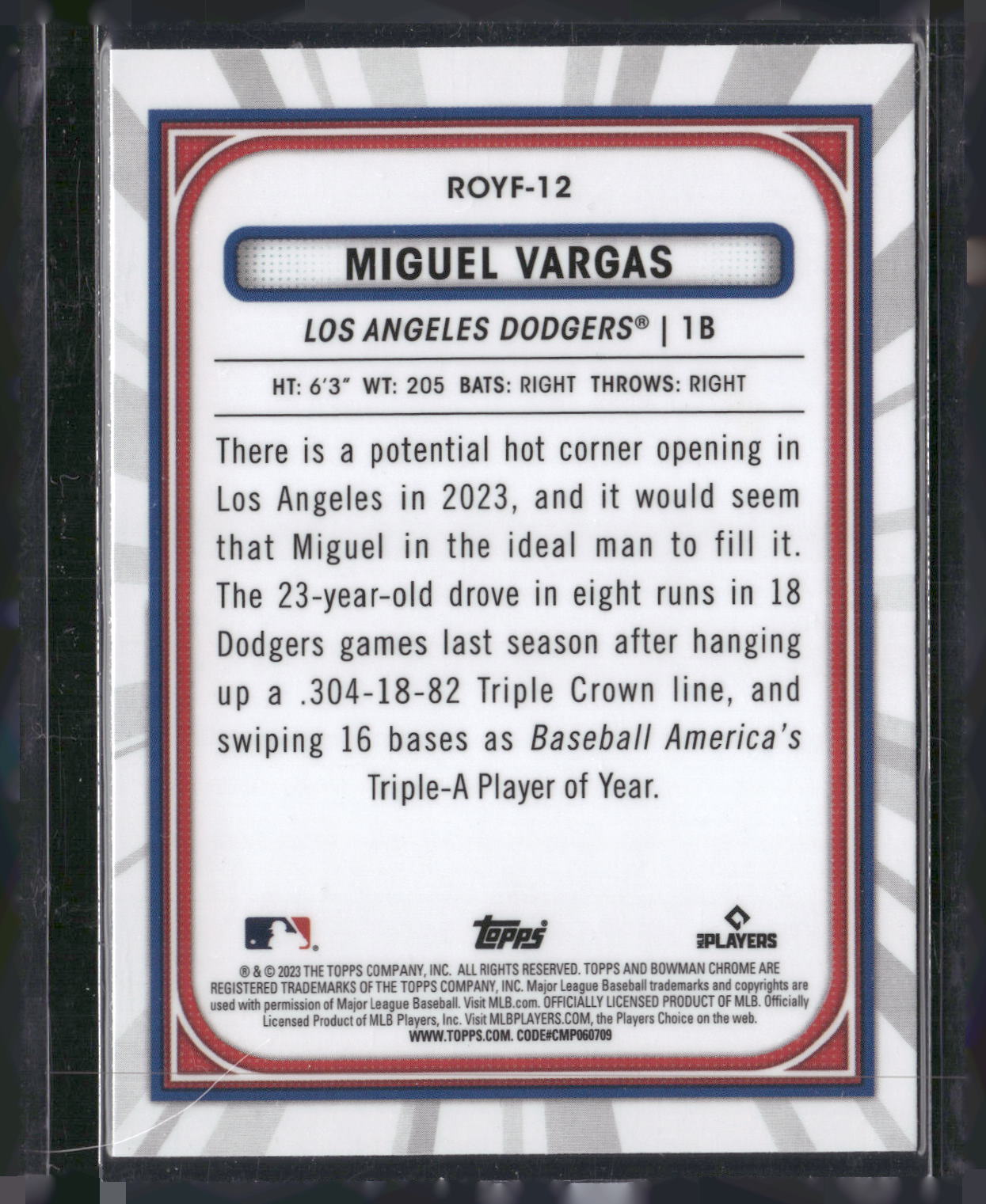 2023 Bowman #ROYF-12 Miguel Vargas Rookie of the Year Favorites