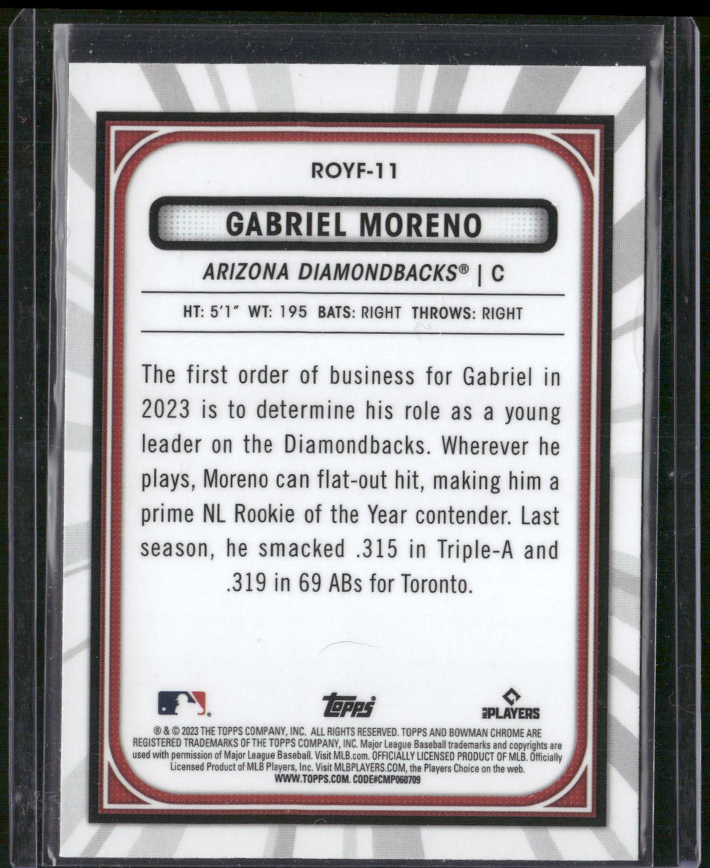2023 Bowman #ROYF-11 Gabriel Moreno Rookie of the Year Favorites
