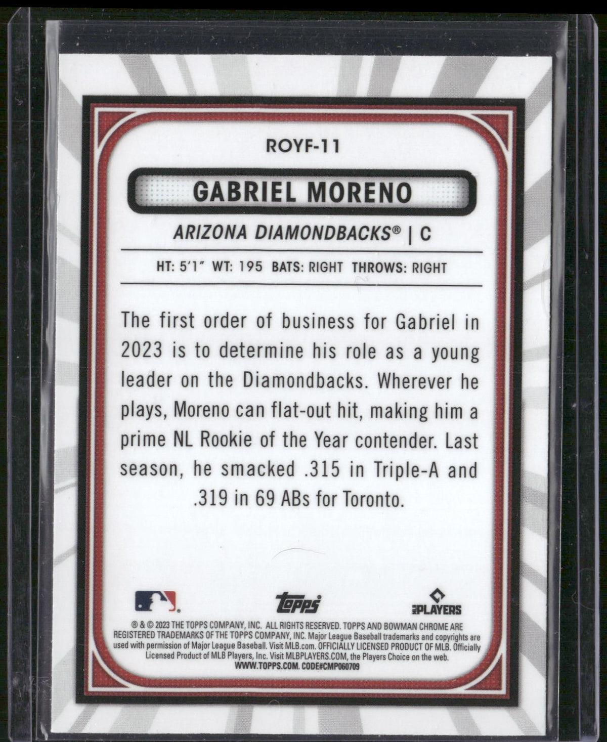 2023 Bowman #ROYF-11 Gabriel Moreno Rookie of the Year Favorites