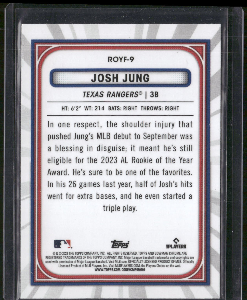 2023 Bowman #ROYF-9 Josh Jung Rookie of the Year Favorites
