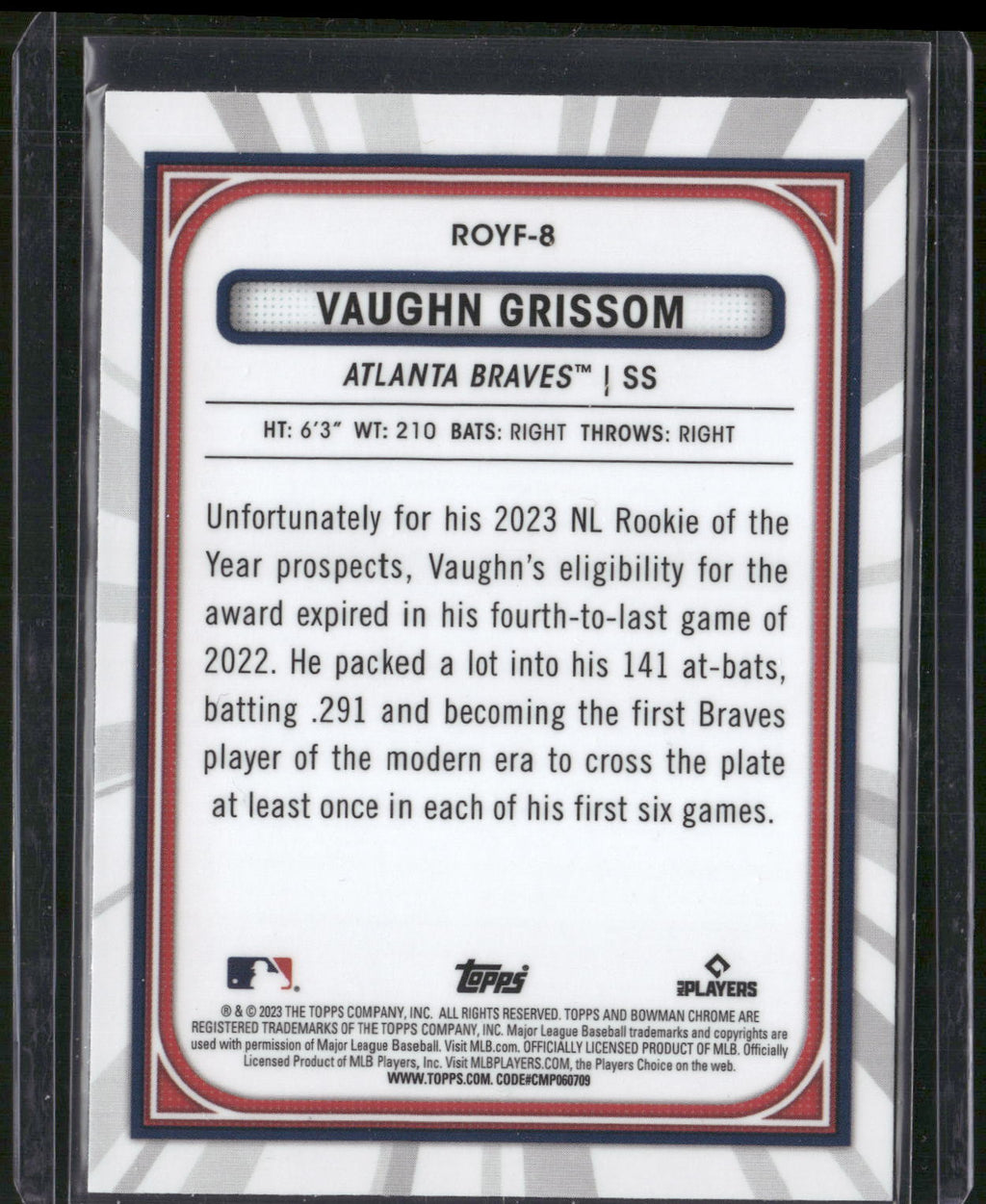 2023 Bowman #ROYF-8 Vaughn Grissom Rookie of the Year Favorites