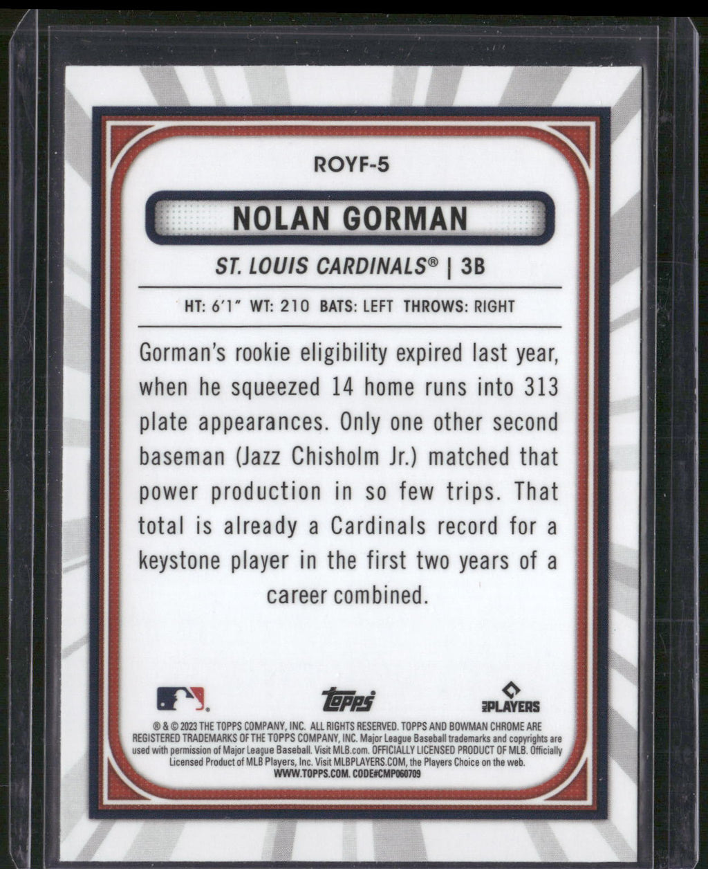 2023 Bowman #ROYF-5 Nolan Gorman Rookie of the Year Favorites