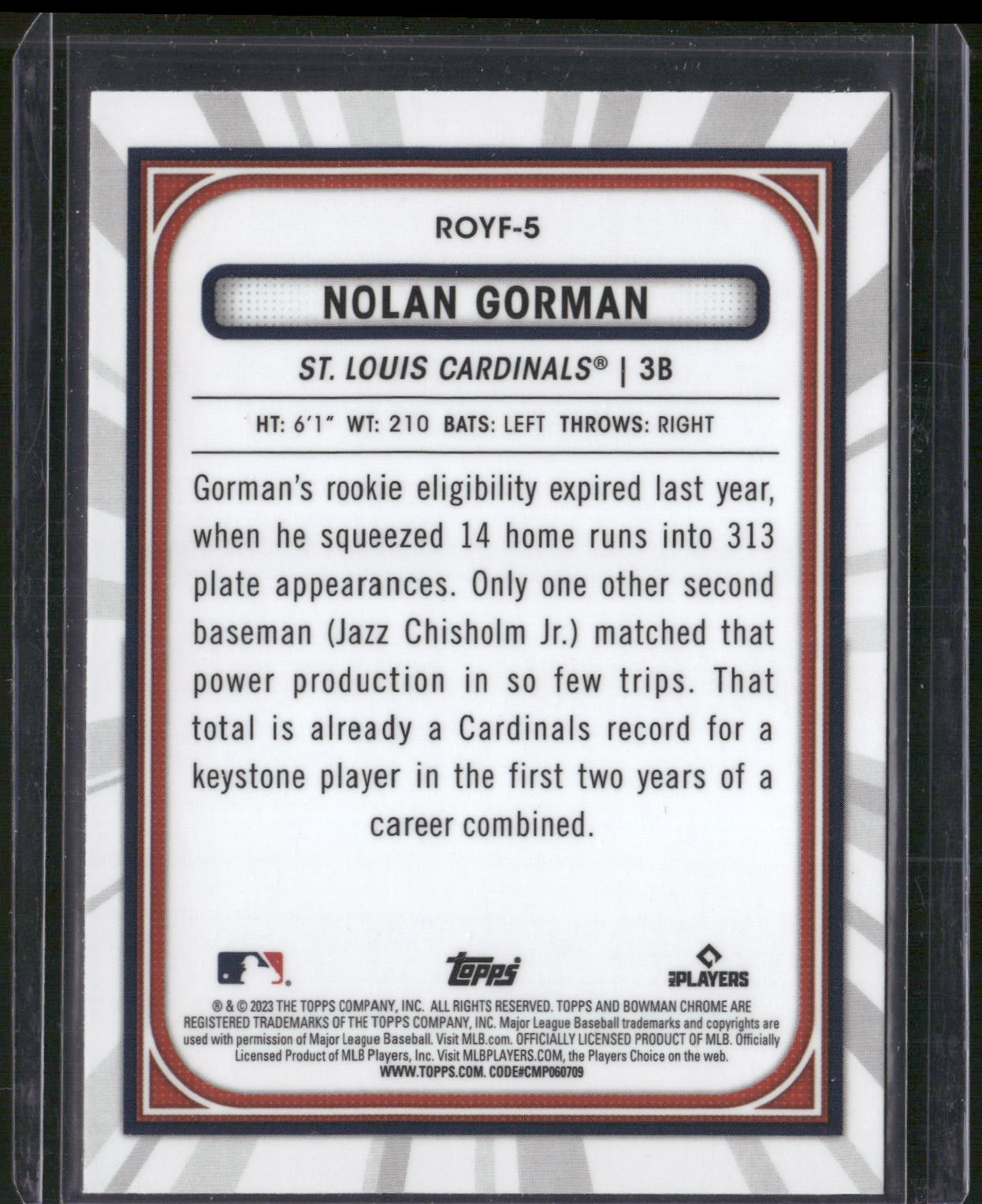 2023 Bowman #ROYF-5 Nolan Gorman Rookie of the Year Favorites