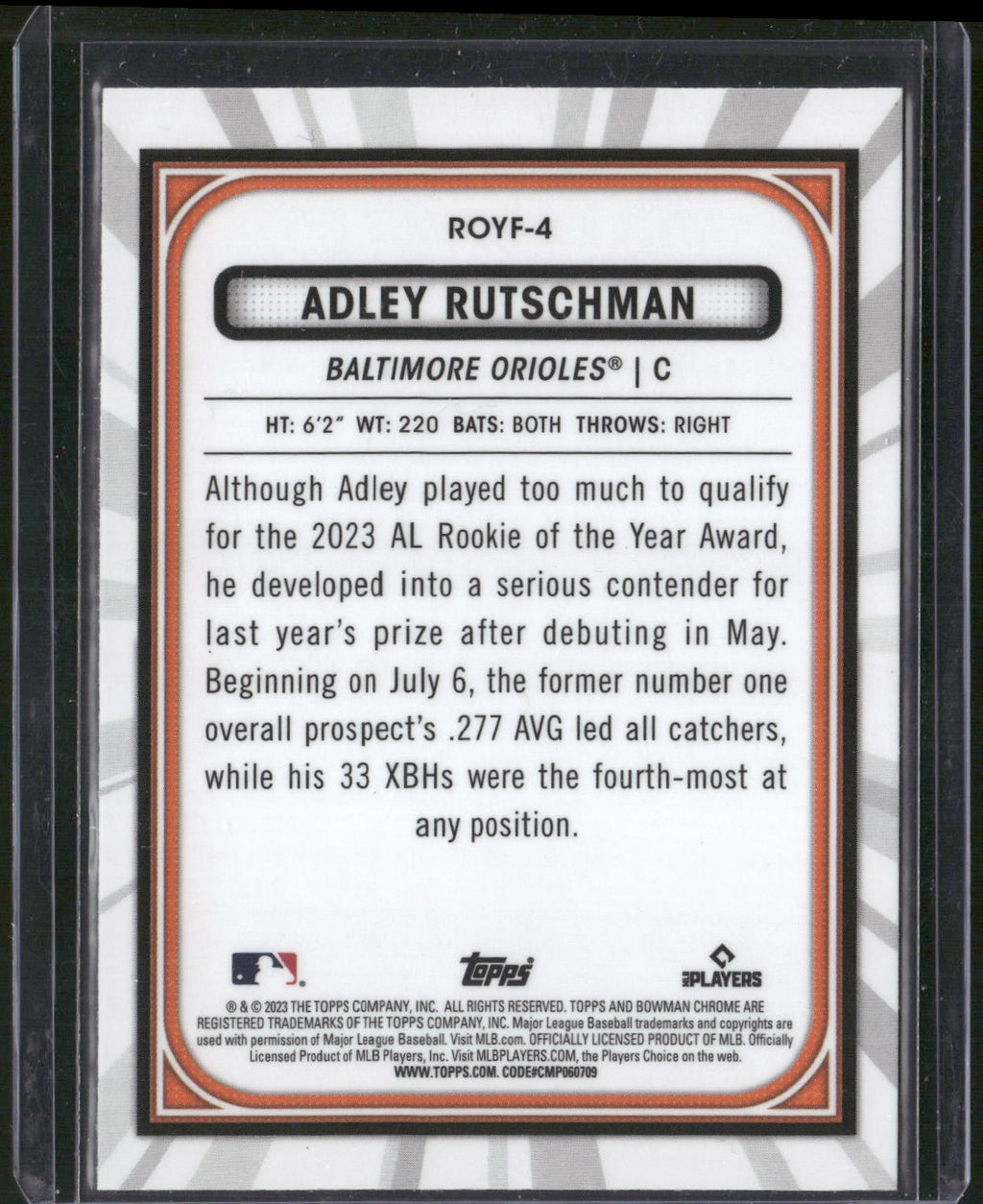 2023 Bowman #ROYF-4 Adley Rutschman Rookie of the Year Favorites