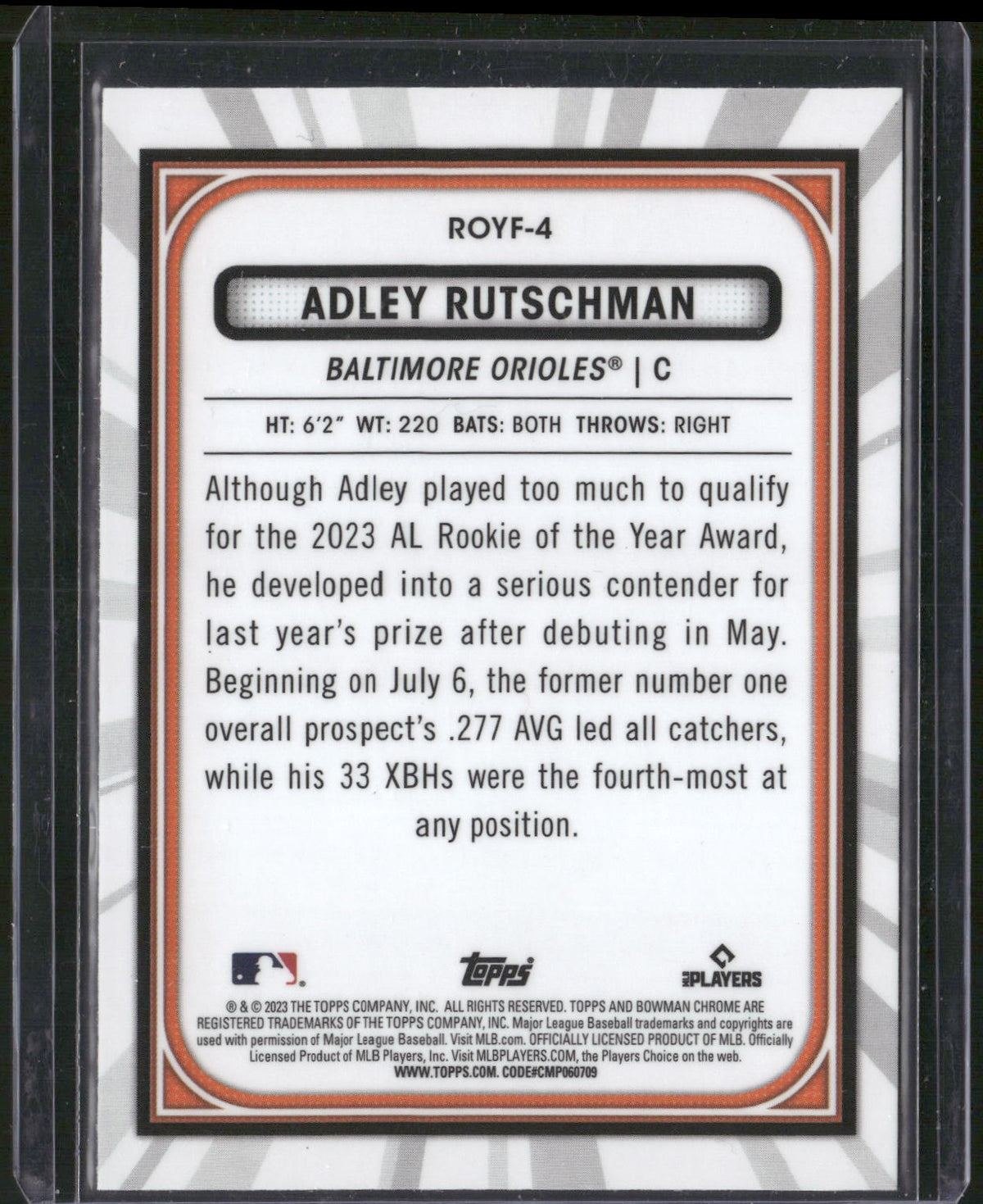 2023 Bowman #ROYF-4 Adley Rutschman Rookie of the Year Favorites