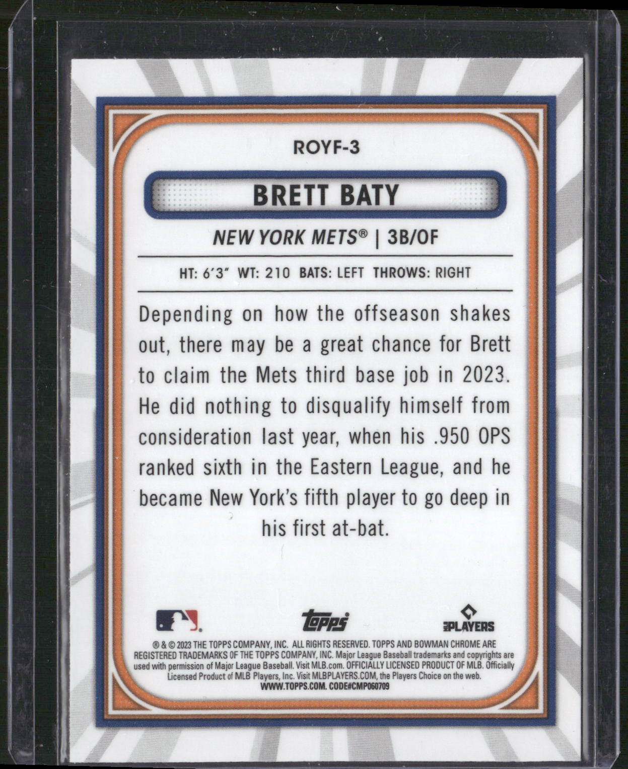 2023 Bowman #ROYF-3 Brett Baty Rookie of the Year Favorites