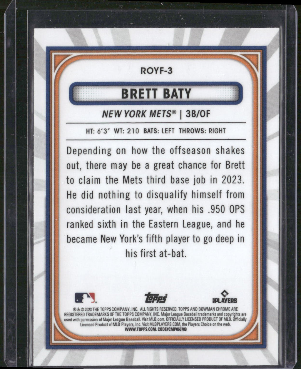 2023 Bowman #ROYF-3 Brett Baty Rookie of the Year Favorites
